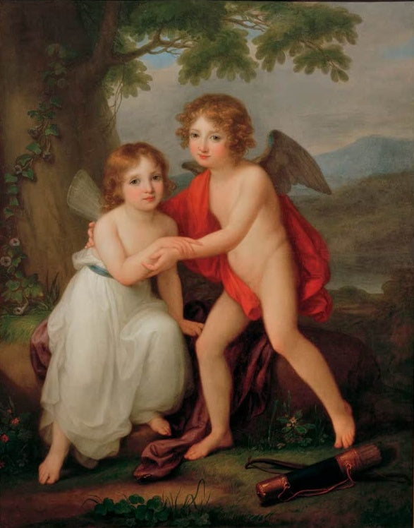 Zwei Kinder als Amor und Psyche vor Baum – Angelika Kauffmann Geschwister Plymouth als Amor und Psyche Kunstkopie