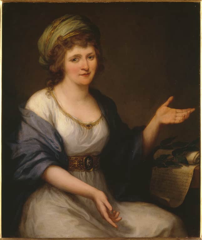 Frau mit grünem Turban deutet mit der Hand – Angelika Kauffmann Fortunata Sulgher Fantastici Kunstkopie