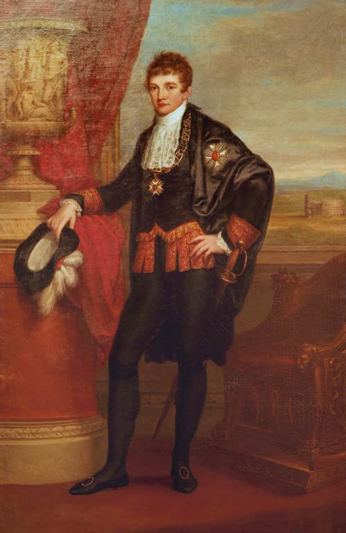 Junger Mann in schwarzer Ordenstracht vor Säule – Angelika Kauffmann Bildnis Ludwig I. von Bayern Kunstkopie