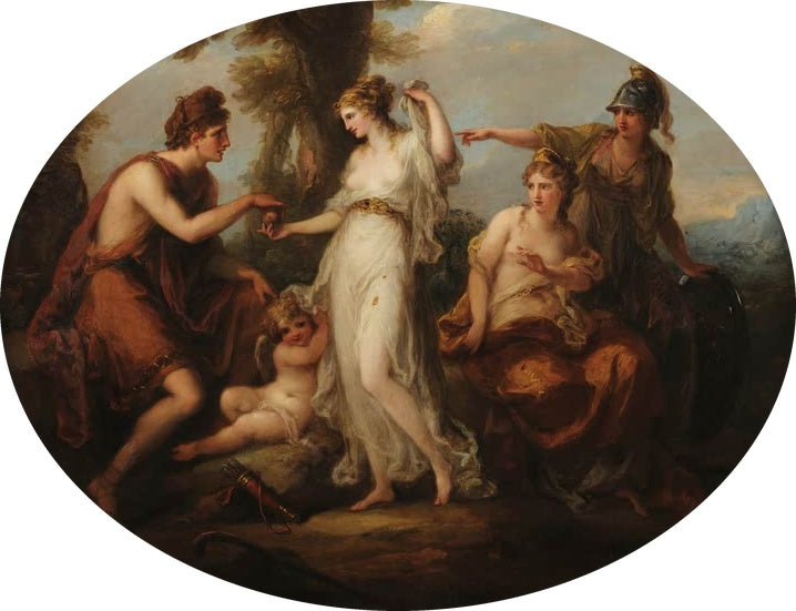 Ovale Szene mit Paris, Venus, Minerva und Amor – Angelika Kauffmann Das Urteil des Paris Kunstkopie