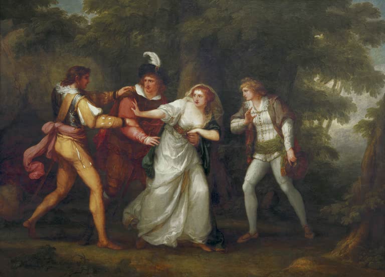 Zwei Paare in Renaissancekostümen im Wald – Angelika Kauffmann Die beiden Veroneser Kunstkopie