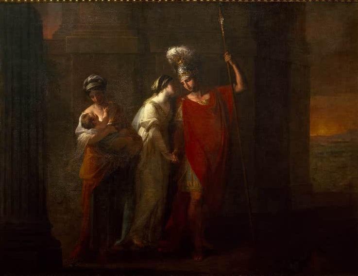 Hektor mit Helm und Speer nimmt Abschied von Andromache – Angelika Kauffmann Hektors Abschied von Andromache Kunstkopie