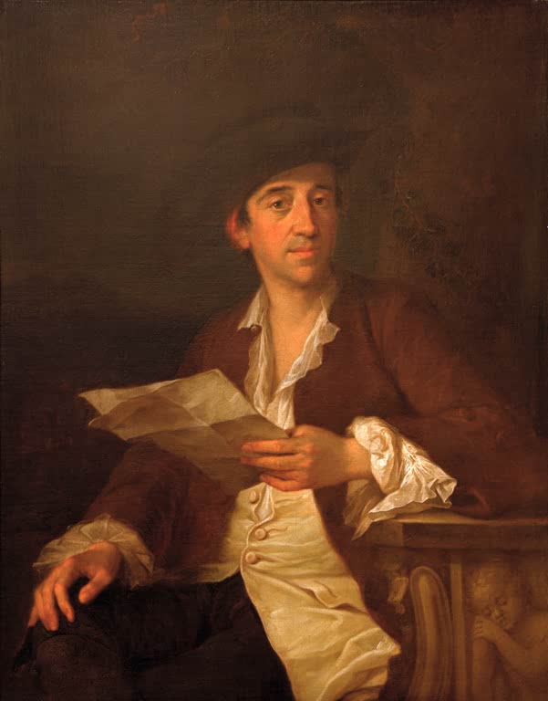 Sitzender Mann mit Barett hält ein Blatt Papier, die Hand an der Weste – Angelika Kauffmann Isaac Jamineau Kunstkopie