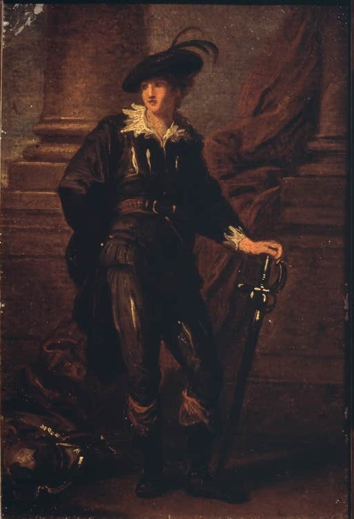 Junger Mann in dunkler Tracht mit Federhut und Degen – Angelika Kauffmann John Baker-Holroyd, Earl of Sheffield Kunstkopie