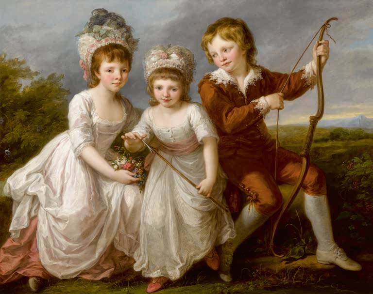 Drei Kinder in Landschaft, ein Junge mit Bogen – Angelika Kauffmann Lady Georgiana Spencer Kunstkopie