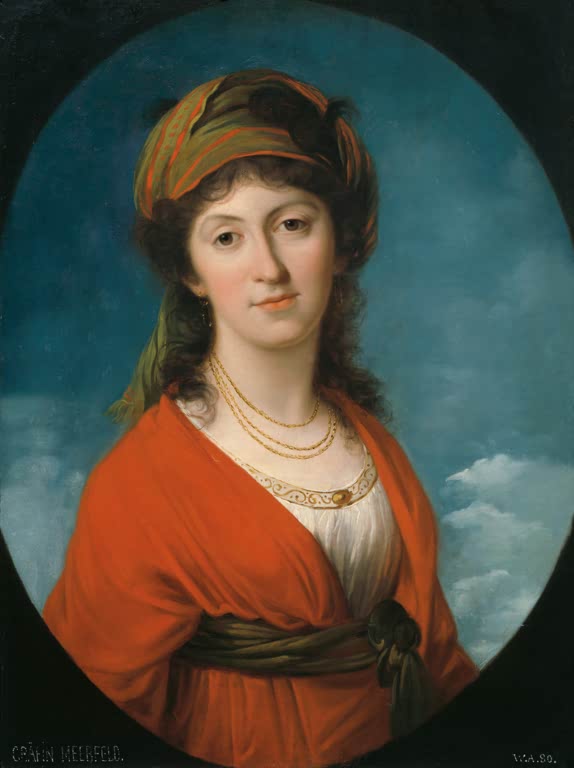 Ovales Brustbild einer Frau mit grünem Turban – Angelika Kauffmann Marie Therese Gräfin Meerfeld Kunstkopie