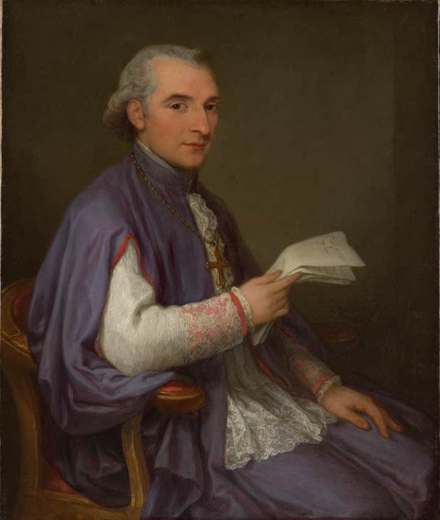 Geistlicher in violettem Umhang hält ein Schriftstück – Angelika Kauffmann Monsignore Giuseppe Spina Kunstkopie