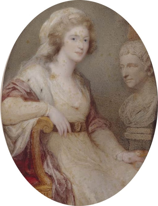 Miniatur einer jungen Frau im hellen Kleid neben einer Büste – Angelika Kauffmann Prinzessin Barjatinskaja Kunstkopie