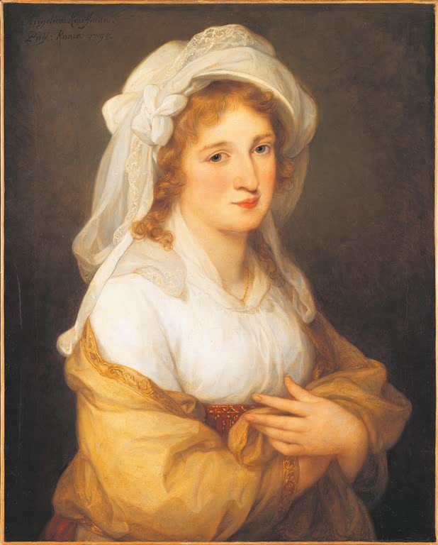 Junge Frau mit weißer Haube und gelbem Schal – Angelika Kauffmann Prinzessin Maria Josepha Hermenegild Esterhazy Kunstkopie