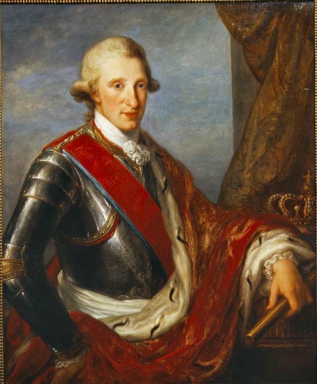 Mann in Rüstung mit rotem Band und Hermelinmantel – Angelika Kauffmann Porträt Ferdinands IV. von Neapel Kunstkopie