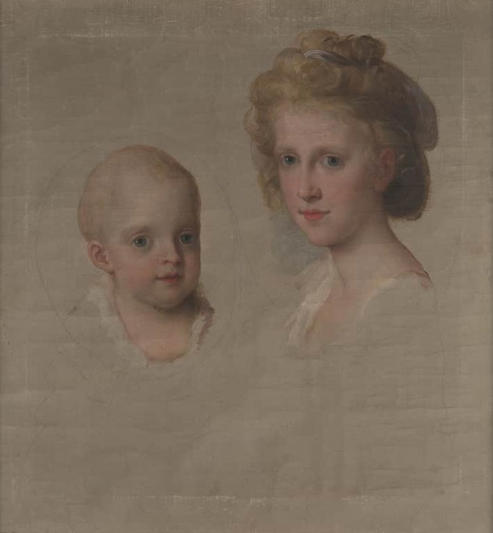Angelika Kauffmann Prinzessinnen von Neapel Kunstkopie, Doppelporträt eines Kleinkindes und eines Mädchens in Pastelltönen