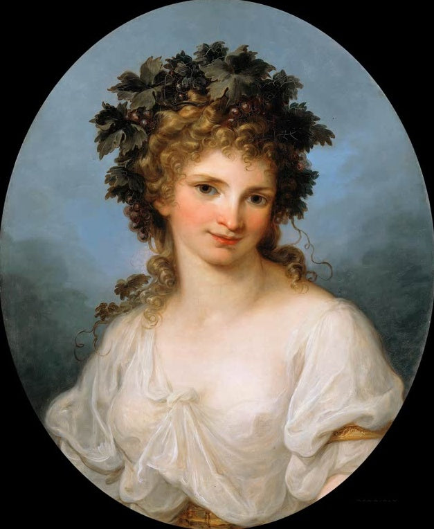 Angelika Kauffmann Selbstbildnis als Bacchantin Kunstkopie, Frau mit Weinlaub im Haar und weißem Gewand