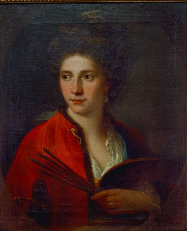 Frau in rotem Mantel mit Pinseln und Palette – Angelika Kauffmann Selbstbildnis in Graubündener Tracht Kunstkopie
