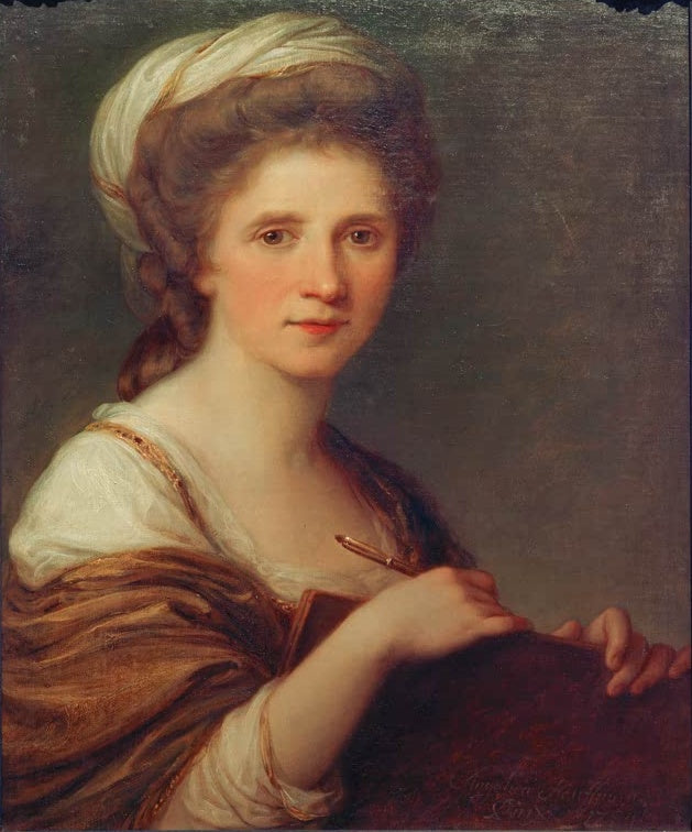 Frau mit hellem Turban, Stift und Mappe in der Hand – Angelika Kauffmann Selbstbildnis Kunstkopie