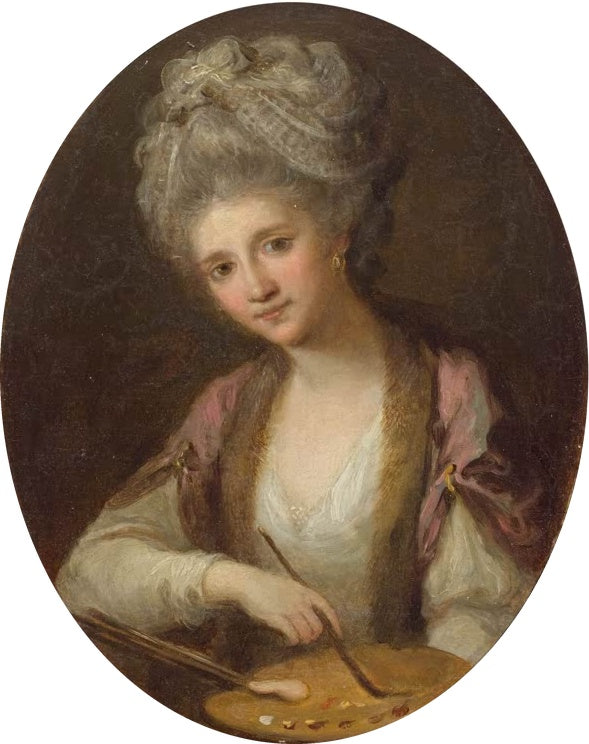 Frau mit hoher Frisur, Pinsel und Palette im Oval – Angelika Kauffmann Selbstporträt Kunstkopie