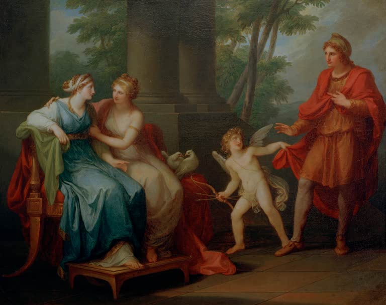 Venus und Helena, Amor führt Paris heran – Angelika Kauffmann Venus überredet Paris Kunstkopie
