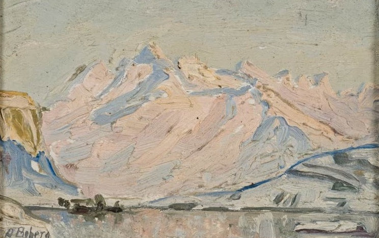 Rosa angestrahlte Bergkette über stillem Wasser – Anna Katarina Boberg Die Sonne über den Lofoten Kunstkopie