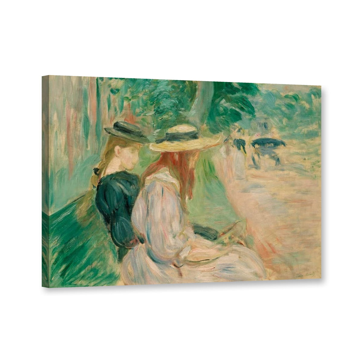 Auf einer Bank im Bois de Boulogne von Berthe Morisot als Leinwand – Perspektivansicht