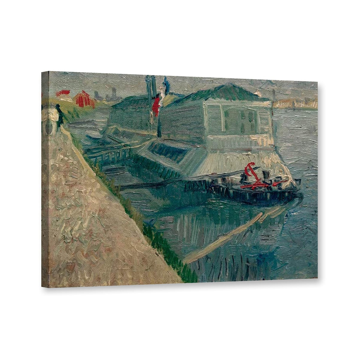 Waschboot auf der Seine bei Asnières von Vincent Van Gogh als Leinwand – Perspektivansicht
