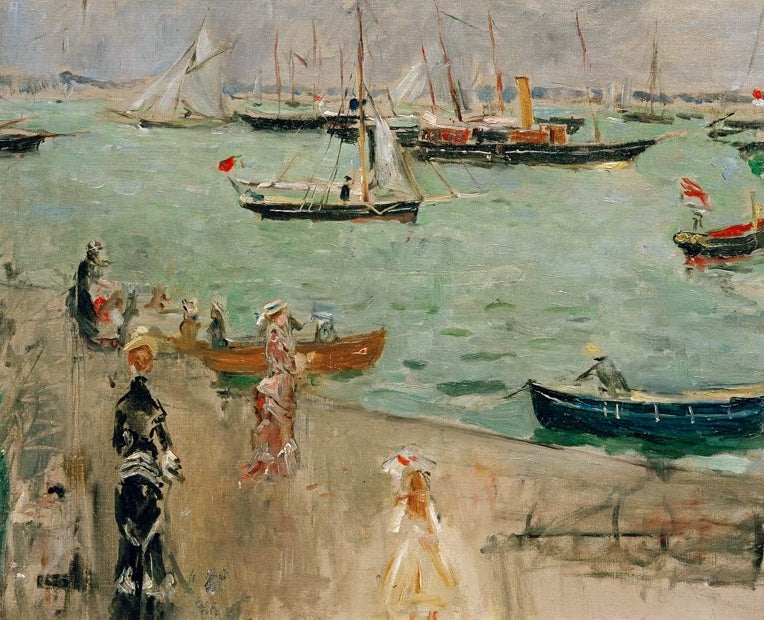 Berthe Morisot Blick auf den Solent Kunstkopie, Spaziergänger und Segelboote im türkisfarbenen Hafenwasser der Isle of Wight