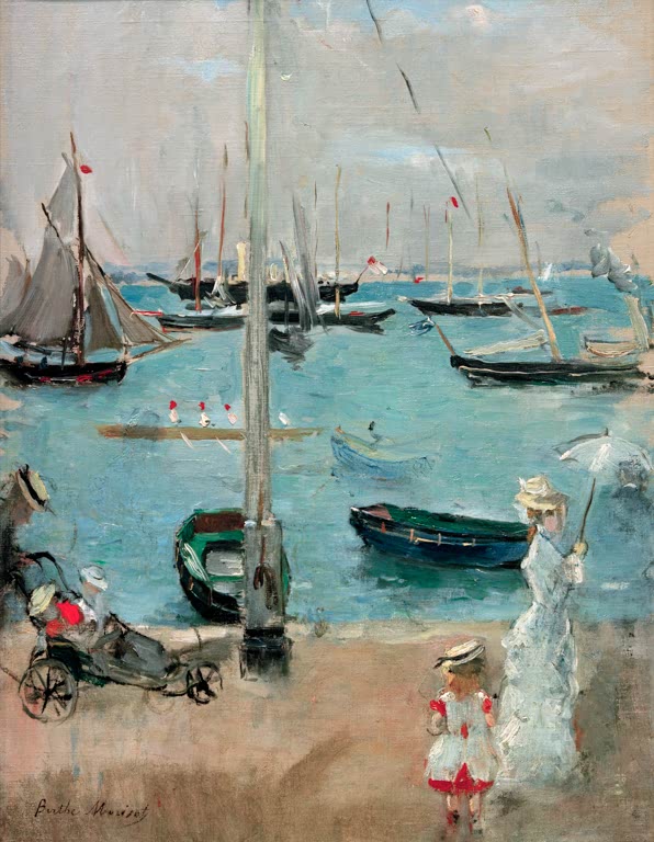 Hafenpromenade mit Segelbooten, Kinderwagen und Frau mit Schirm – Berthe Morisot West Cowes, Isle of Wight Kunstkopie
