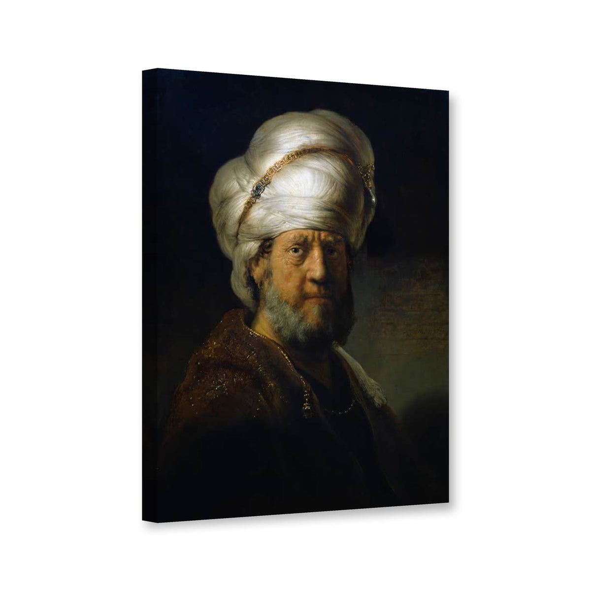 Bildnis eines Orientalen von Rembrandt van Rijn als Leinwand – Perspektivansicht