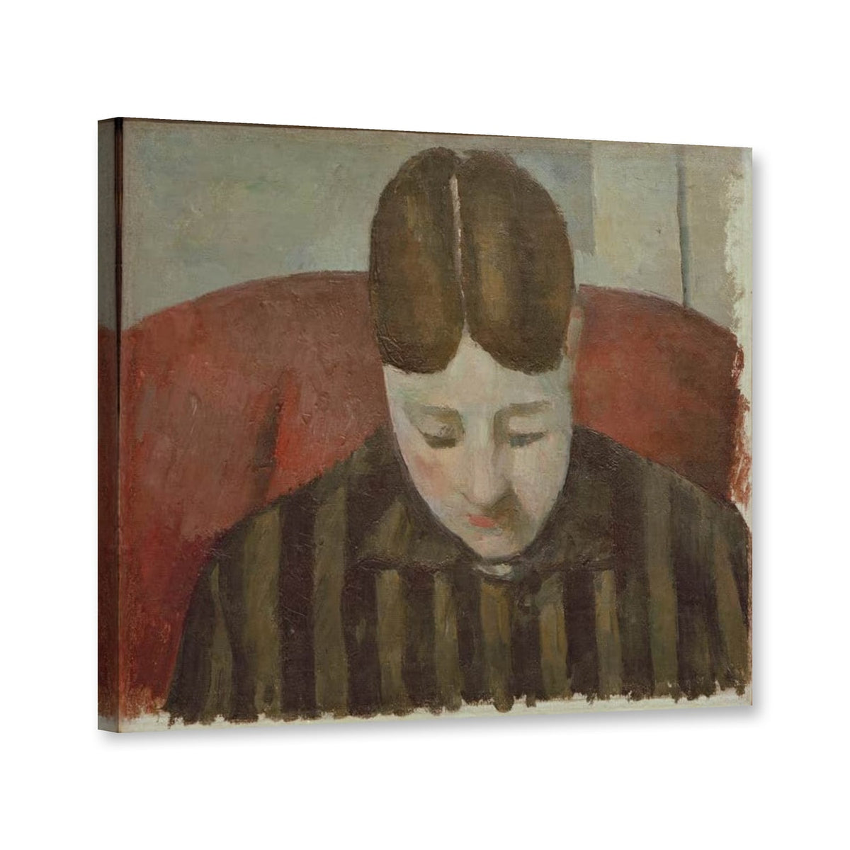 Bildnis Madame Cézanne mit gesenktem Blick von Paul Cézanne als Leinwand – Perspektivansicht
