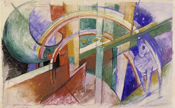 Kunstdruck Blaues Pferd mit Regenbogen von Franz Marc als hochwertiger Kunstprint