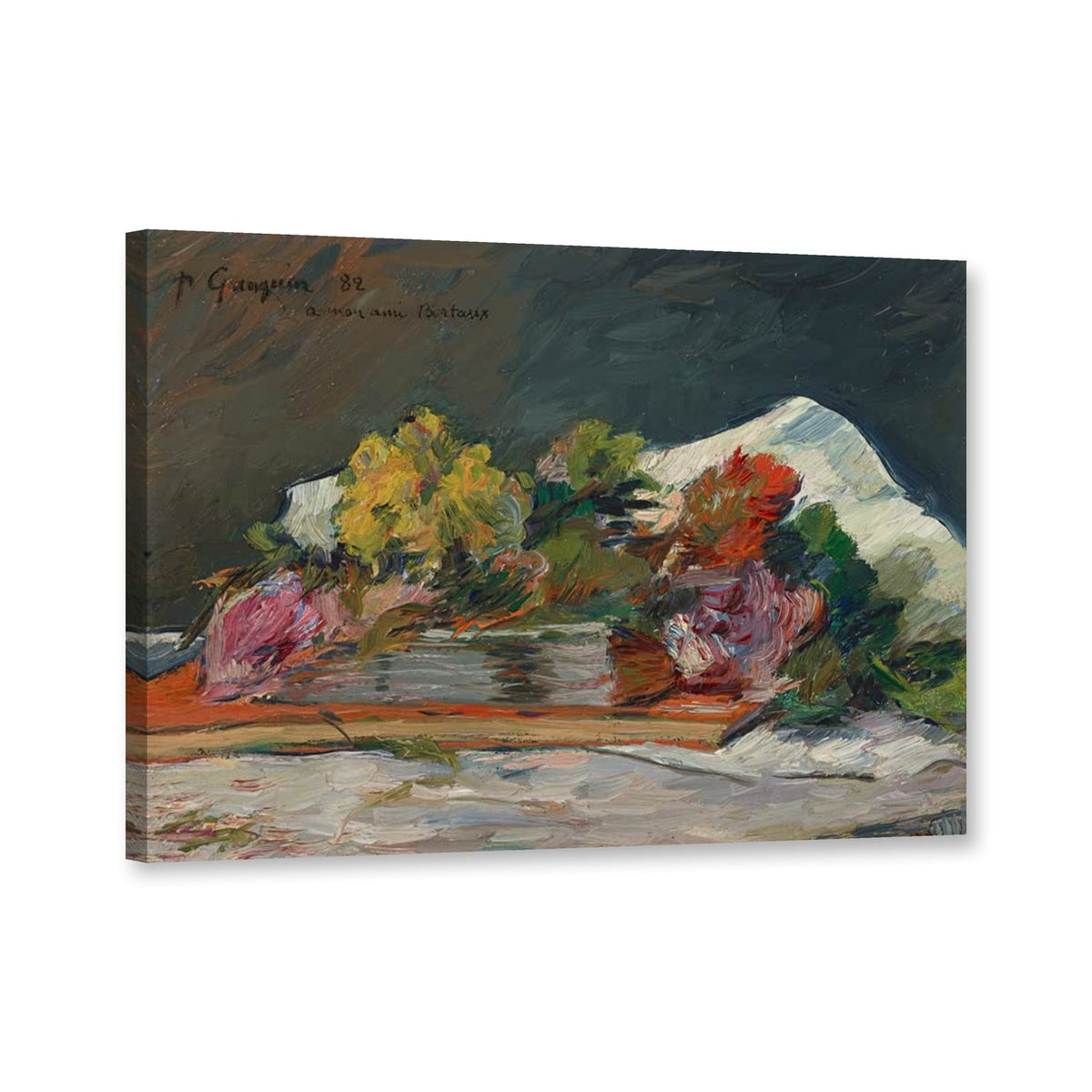 Blumen und Bücher von Paul Gauguin als Leinwand – Perspektivansicht