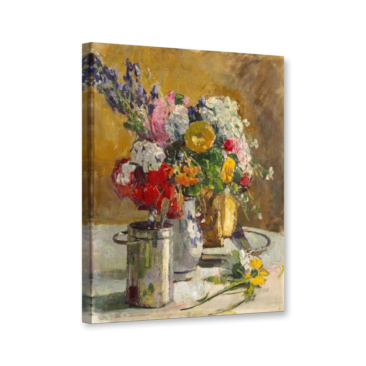 Blumenstilleben von Carl Moll als Leinwand – Perspektivansicht