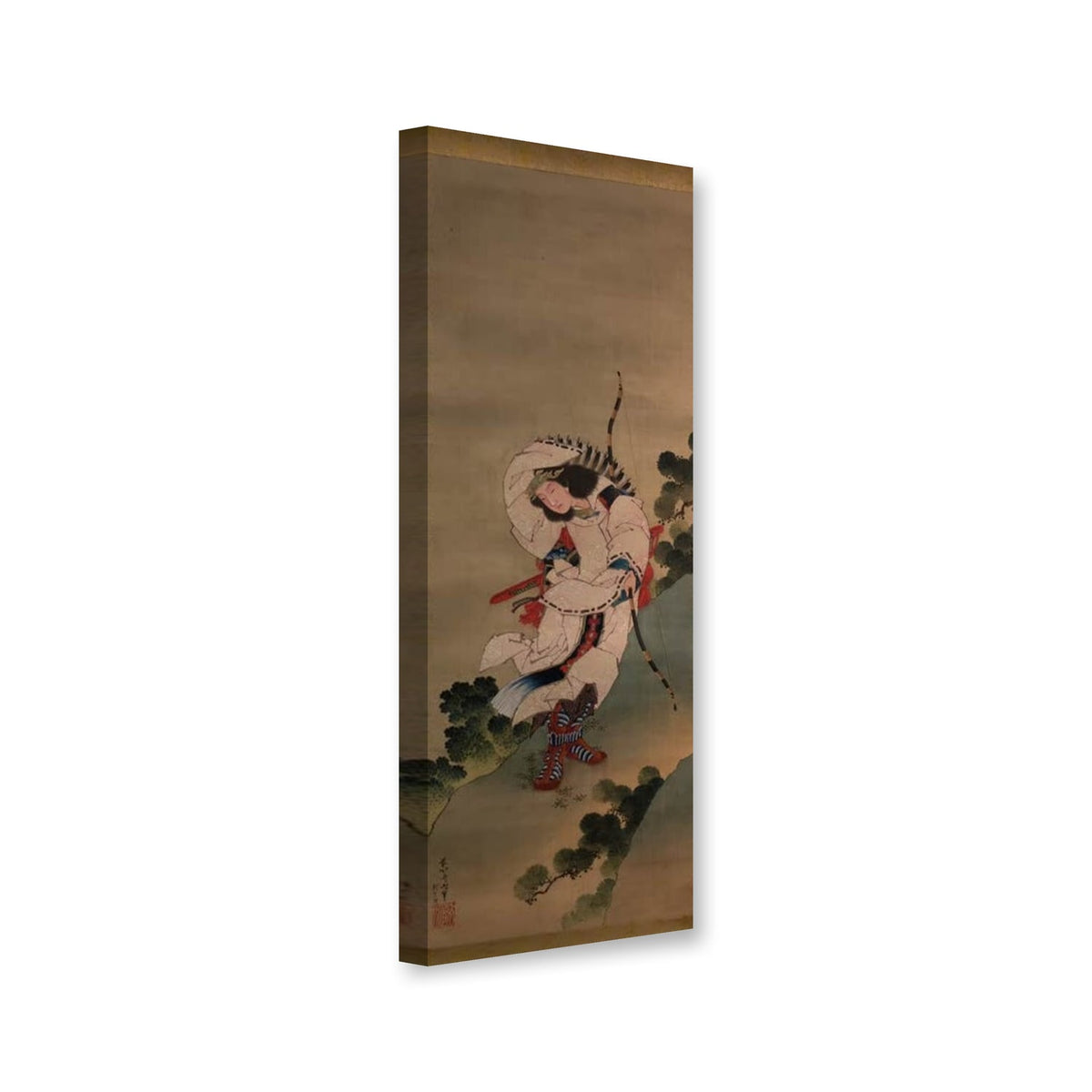 Bogenschütze in weißer Rüstung von Katsushika Hokusai als Leinwand – Perspektivansicht