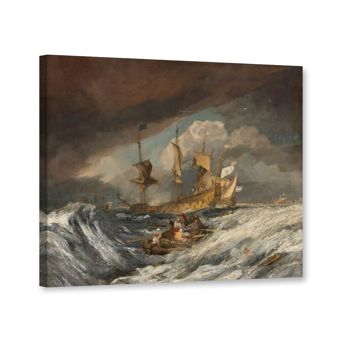Boote bringen den holländischen Kriegsschiffen die Anker von William Turner als Leinwand – Perspektivansicht