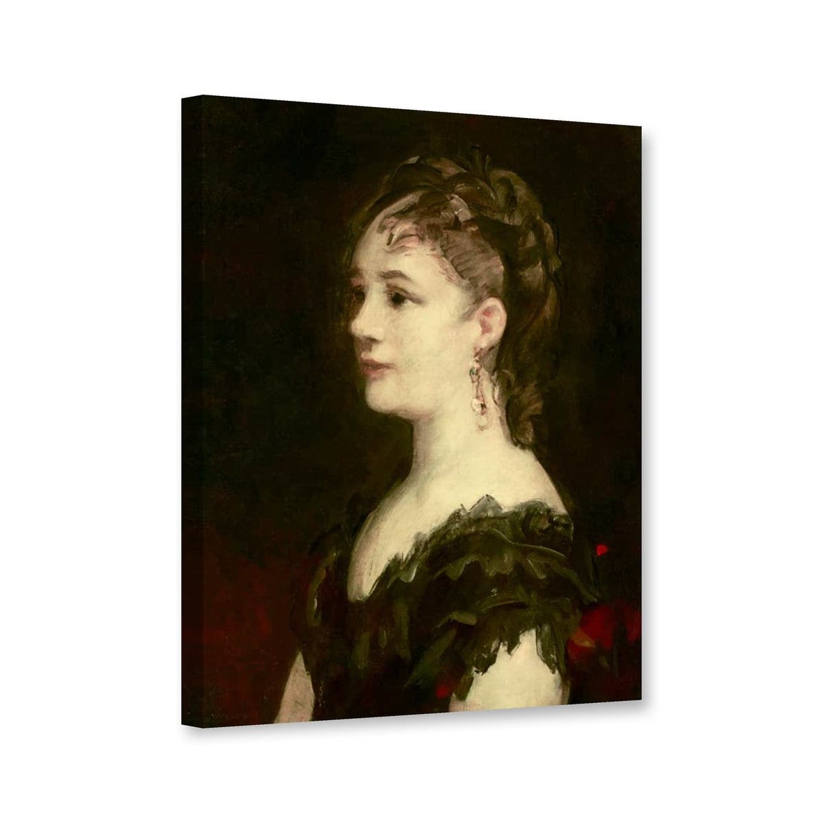 Brustbild einer dekolletierten Frau von Édouard Manet als Leinwand – Perspektivansicht