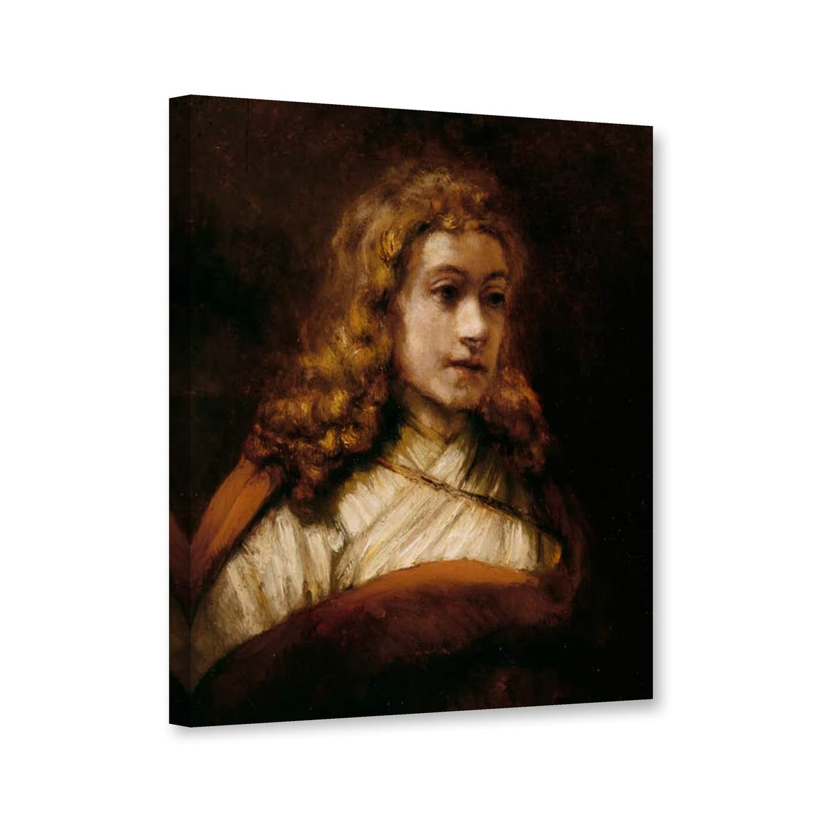 Büste eines Jünglings von Rembrandt van Rijn als Leinwand – Perspektivansicht