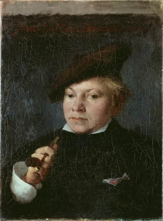 Männerbildnis mit Barett und Tonpfeife vor dunklem Grund – Carl Larsson Der Künstler Carl Skånberg Kunstkopie
