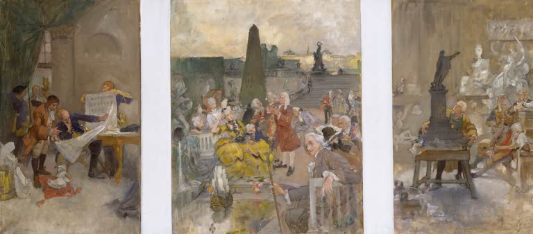 Rokokofiguren in drei Bildfeldern – Carl Larsson Überarbeiteter Entwurf für die Dekoration Kunstkopie