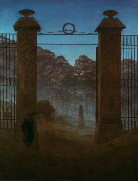 Torpfeiler mit Gitter, Blick auf Friedhof – Caspar David Friedrich Der Friedhof Kunstkopie