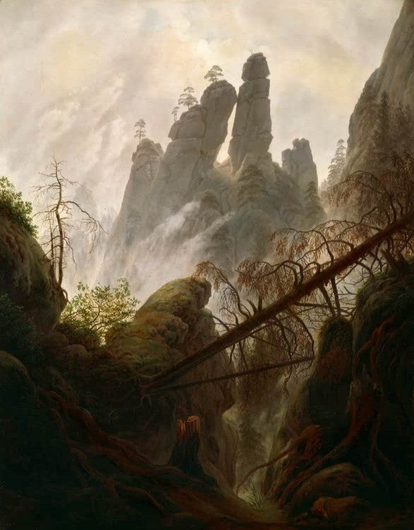 Nebelige Felsen über Schlucht – Caspar David Friedrich Felsenschlucht Kunstkopie