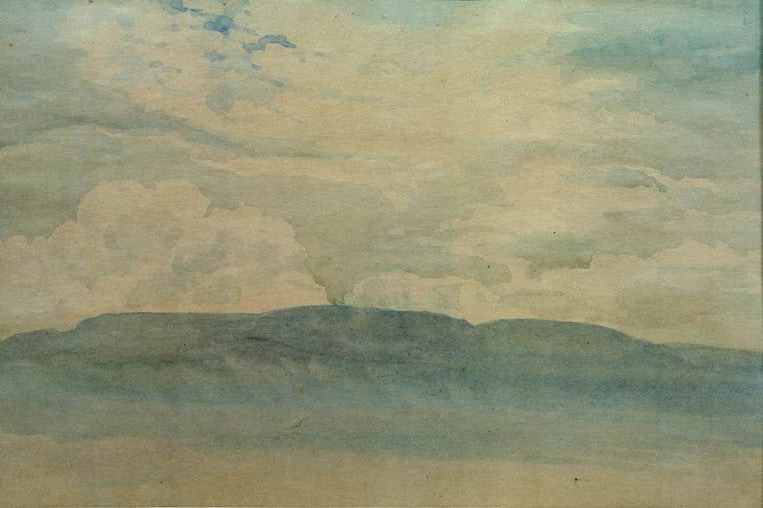 Blau getuschte Bergkette unter weiten Wolken im Morgennebel – Caspar David Friedrich Gebirge im Morgennebel Kunstkopie