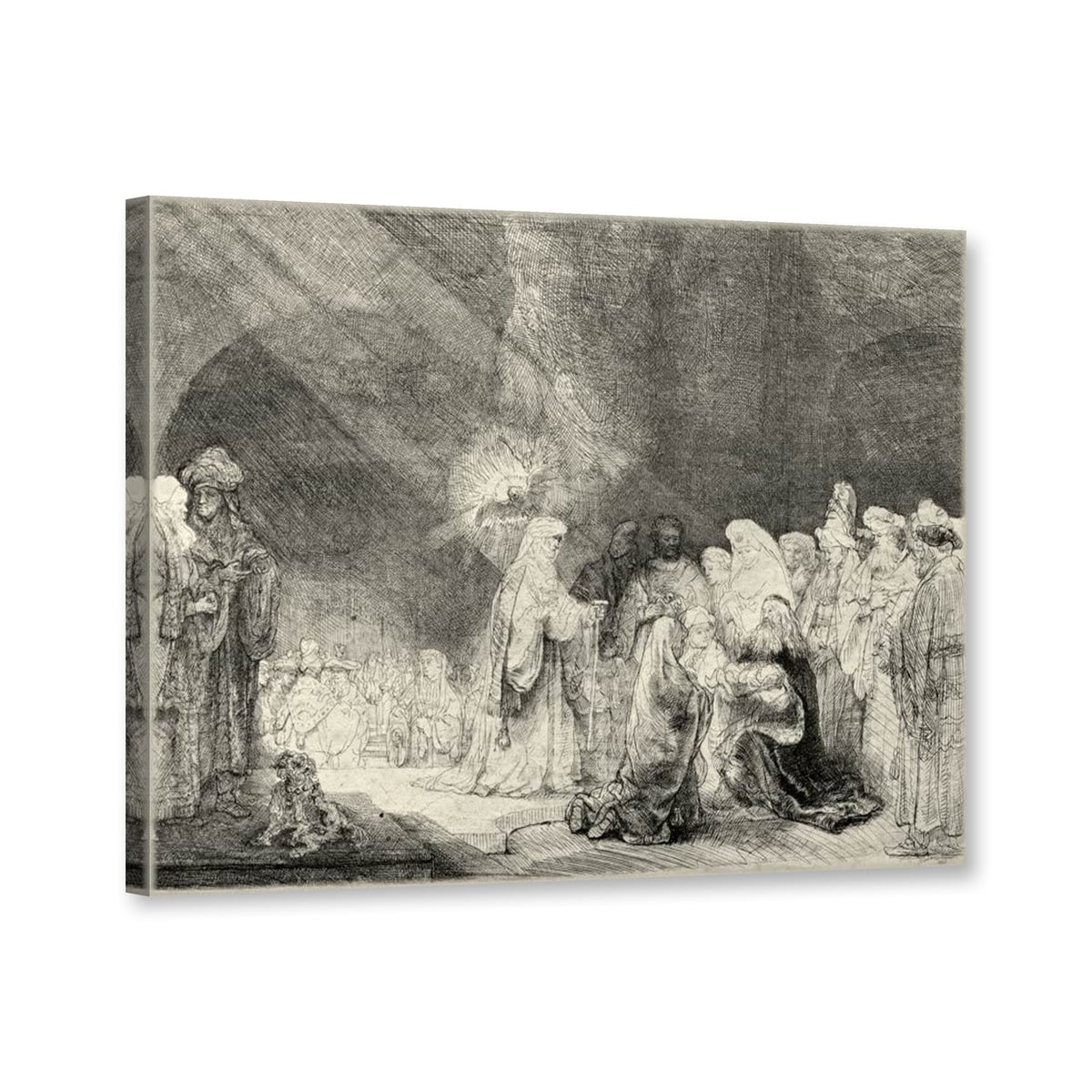 Darstellung Christi im Tempel von Rembrandt van Rijn als Leinwand – Perspektivansicht