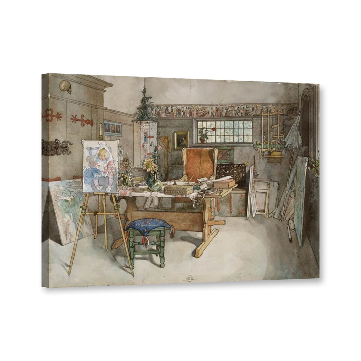 Das Atelier von Carl Larsson als Leinwand – Perspektivansicht
