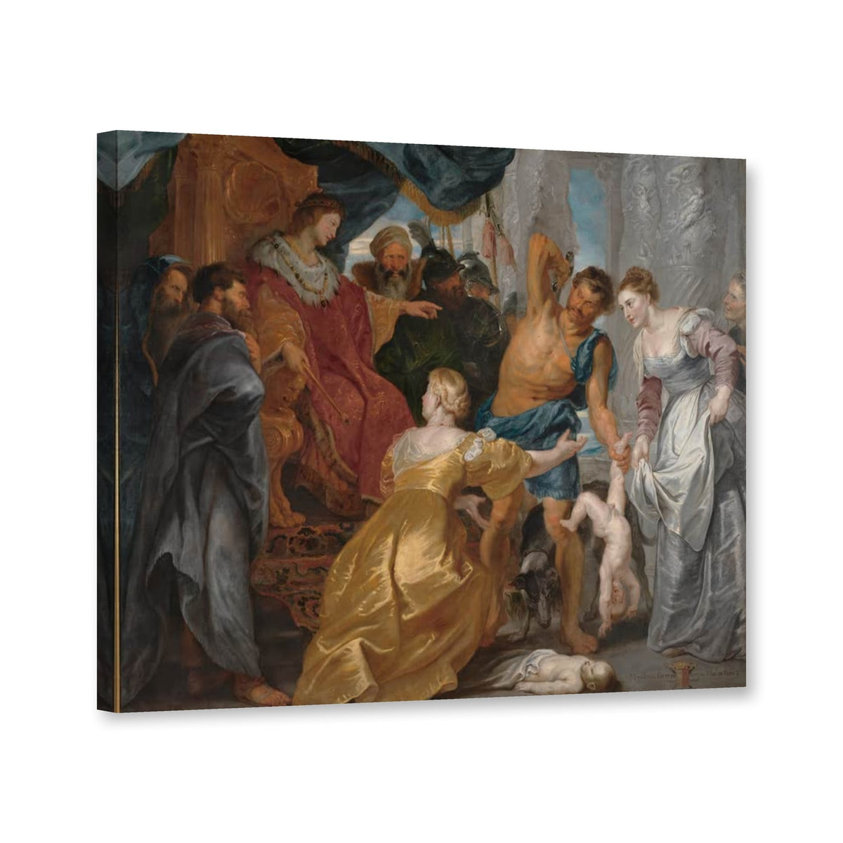 Das Urteil des Salomon von Peter Paul Rubens als Leinwand – Perspektivansicht