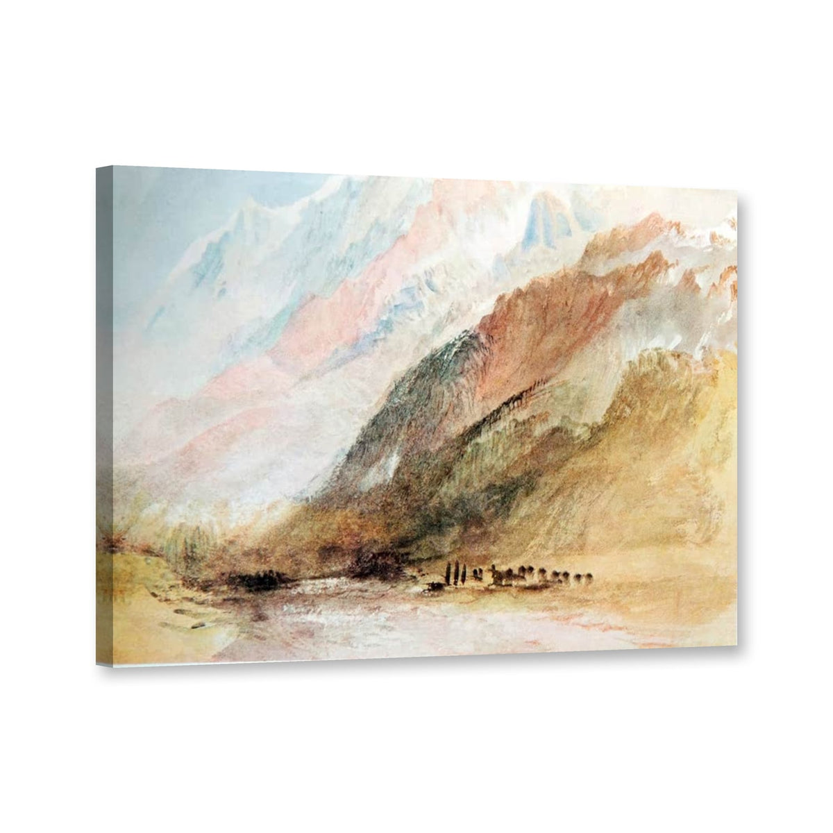 Der Bossons-Gletscher im Chamonix-Tal von William Turner als Leinwand – Perspektivansicht