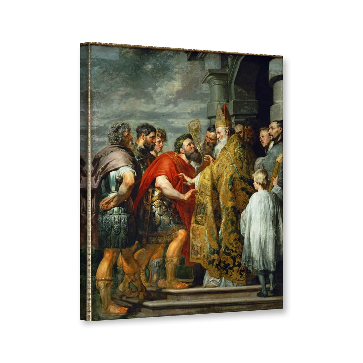 Der heilige Ambrosius und Kaiser Theodosius von Peter Paul Rubens als Leinwand – Perspektivansicht