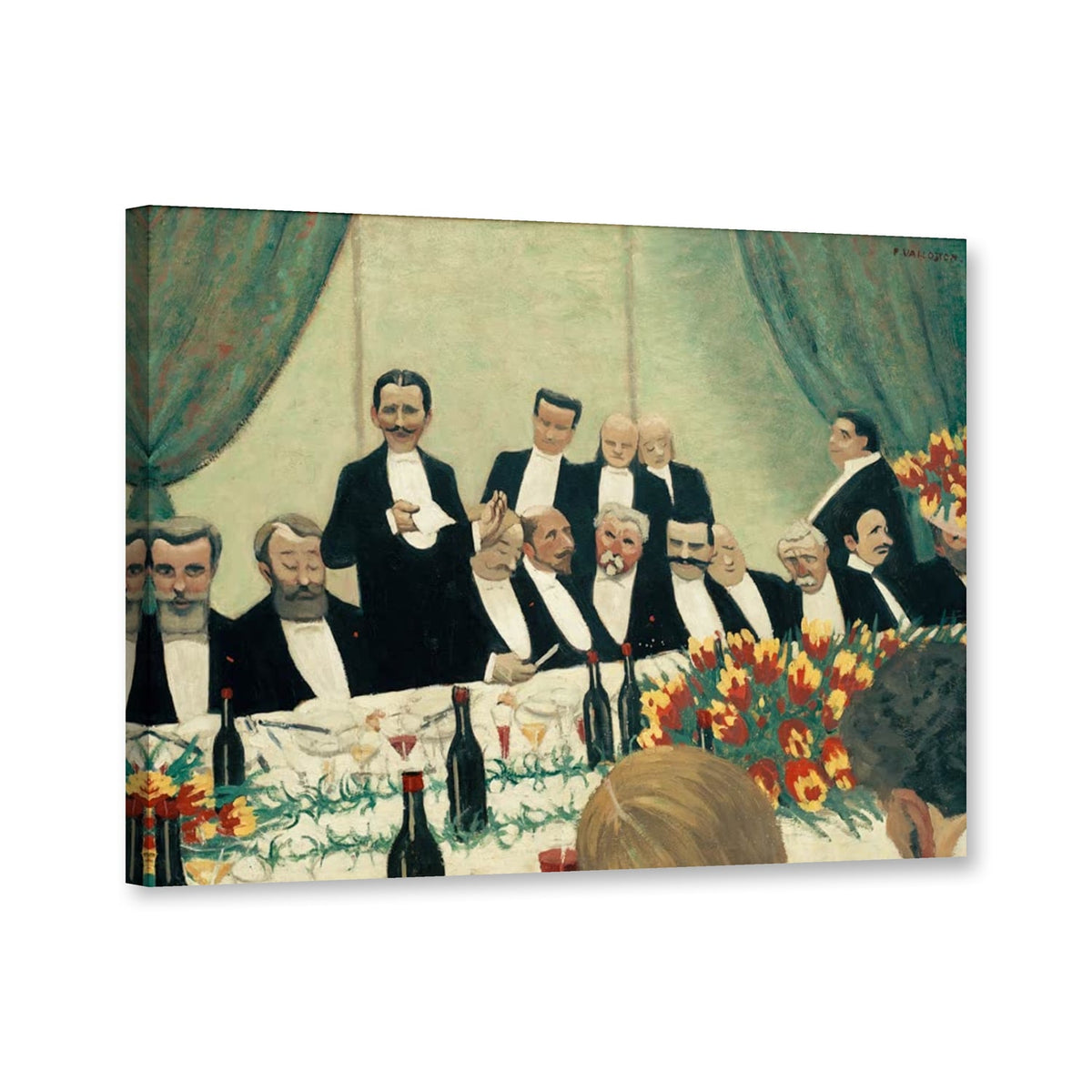 Der Toast, Herrenrunde im Frack von Félix Vallotton als Leinwand – Perspektivansicht