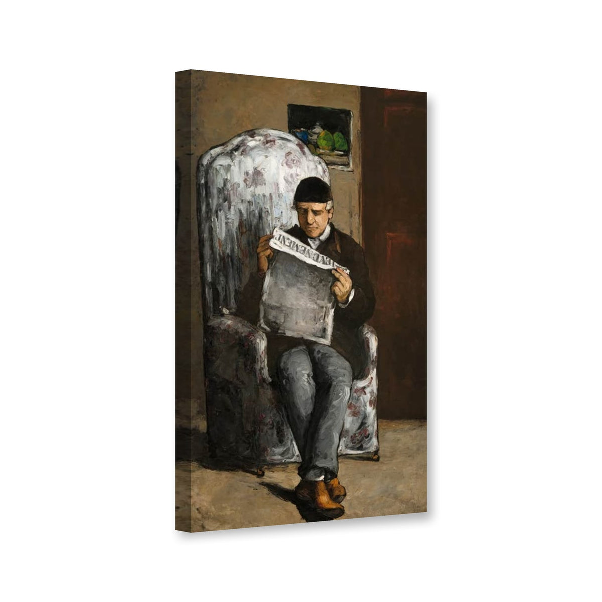 Der Vater des Künstlers, L’Événement lesend von Paul Cézanne als Leinwand – Perspektivansicht
