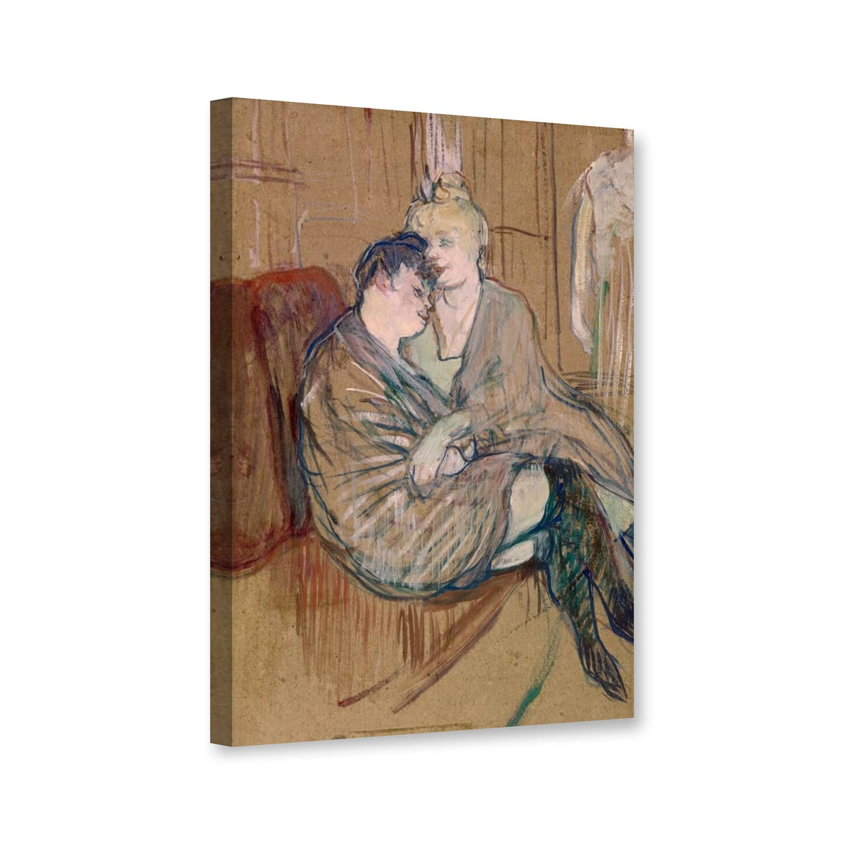 Die beiden Freundinnen, 1894 von Henri de Toulouse-Lautrec als Leinwand – Perspektivansicht