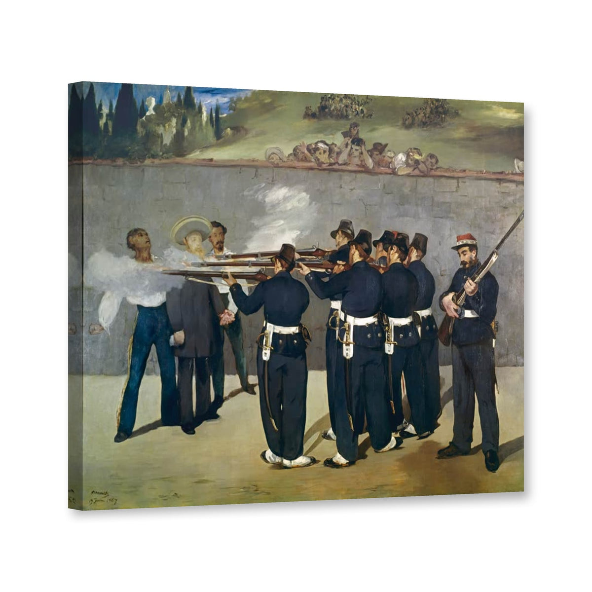 Die Erschießung Kaiser Maximilians, Mannheim 1867 von Édouard Manet als Leinwand – Perspektivansicht