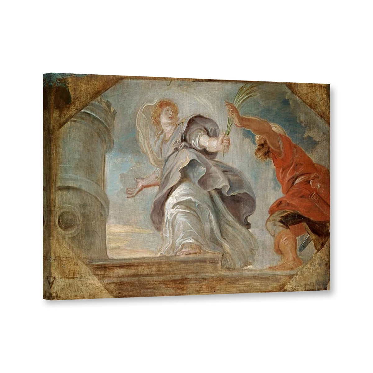 Die heilige Barbara flieht vor ihrem Vater, Ölskizze von Peter Paul Rubens als Leinwand – Perspektivansicht