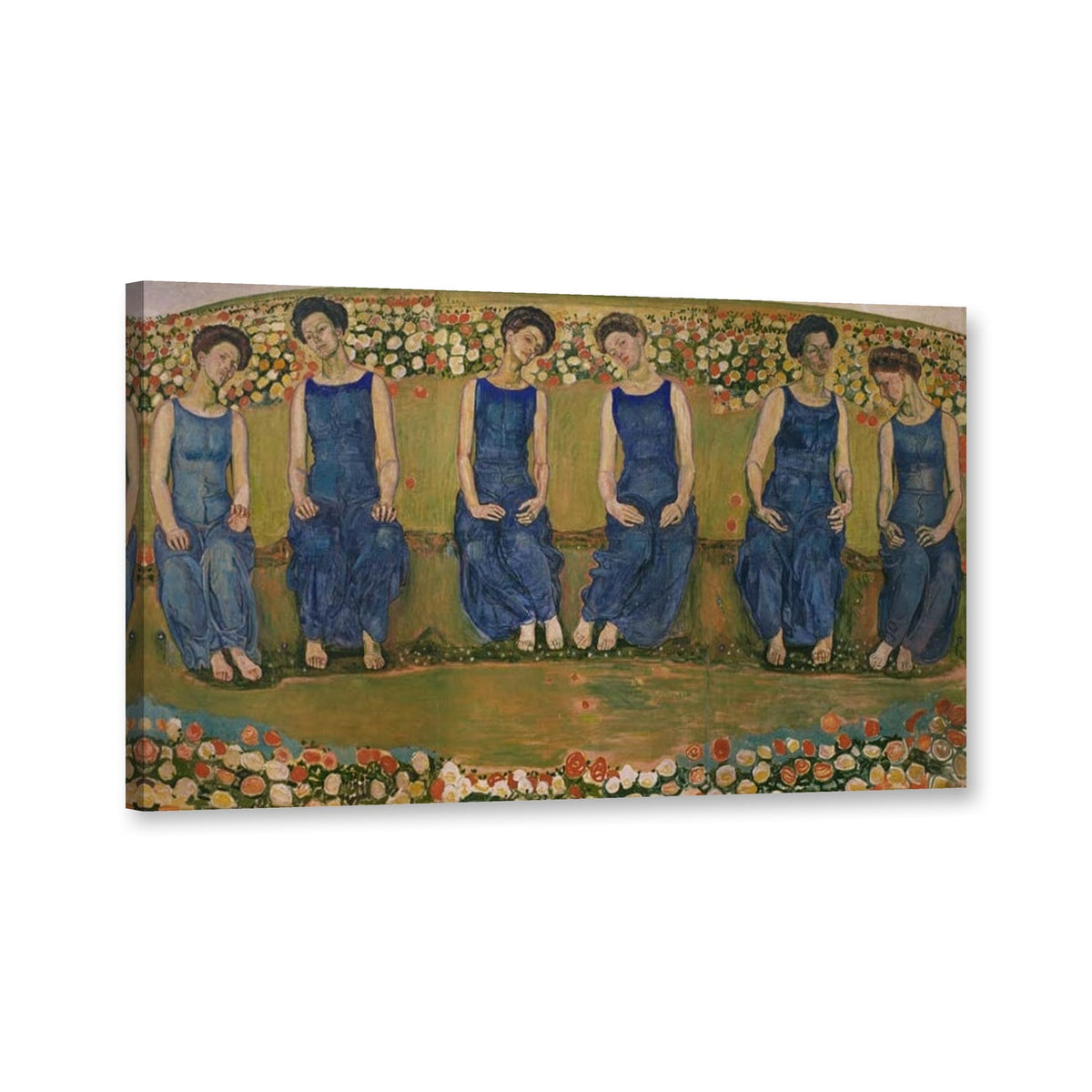 Die heilige Stunde, sechsfigurige Fassung von Ferdinand Hodler als Leinwand – Perspektivansicht